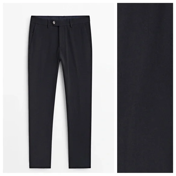 NWT. Massimo Dutti Black Cotton Blend Slim Fit Chino Trousers. Size 32.